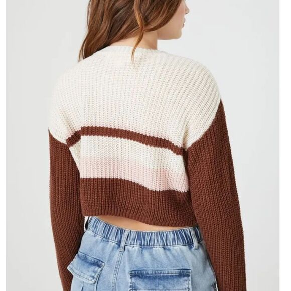 Pink Boxy Cropped Boat Neck Stripe Ribbed Knit Sweater - Picture 11 of 14